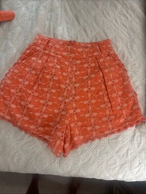 Shore the Brand Lena Women's Shorts Bright Orange Scalloped Edges NWT X Small